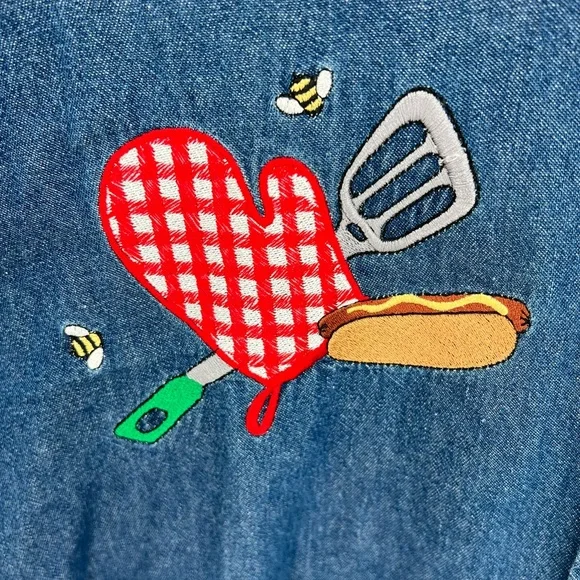 Denim Chambray Button Down Shirt with Picnic Embroidered Details - Picture 4 of 6